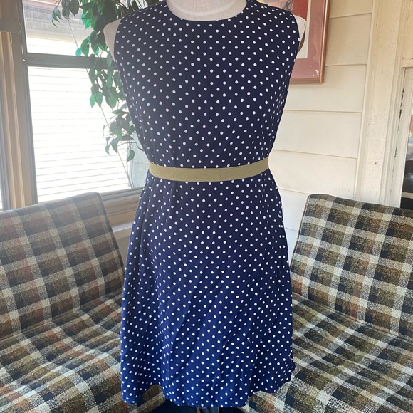 Vintage 80s navy white polka dot shift dress - Picture 1 of 6